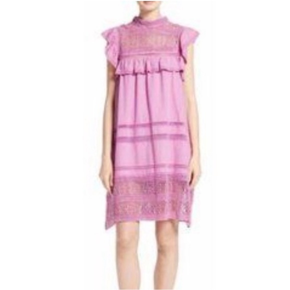 Sea New York Pink Purple Crochet Lace Embroidered Cutout Ruffle Mini Dress - 4 - Picture 13 of 13